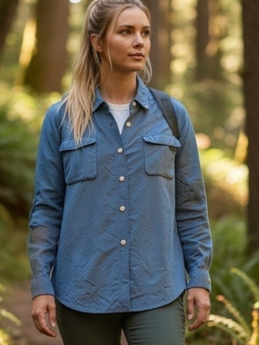 ExOfficio Blue Utility Button-Front Jacket Shirt Size L